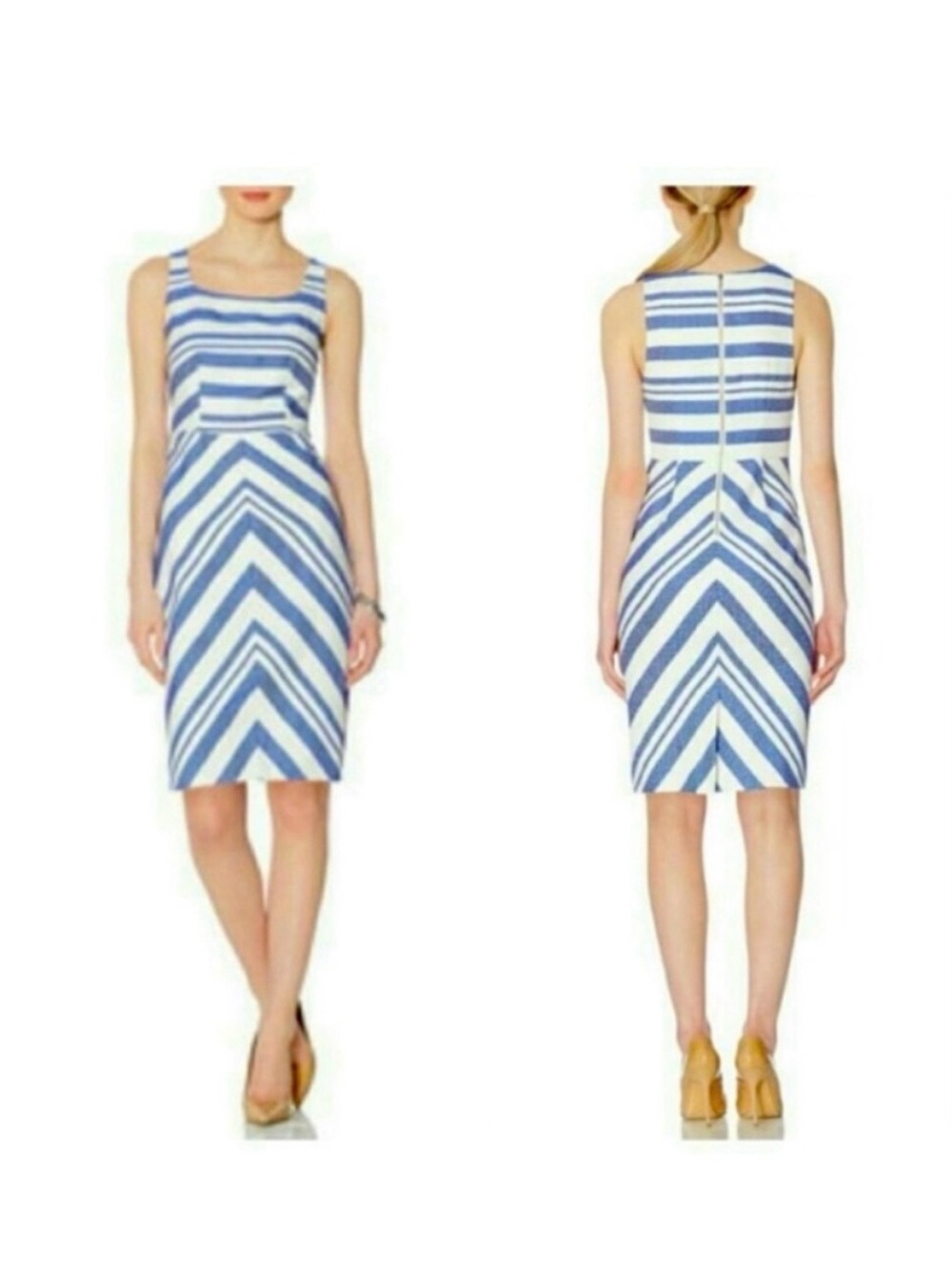 The Limited Blue and White Chevron Midi Sheath Dress
